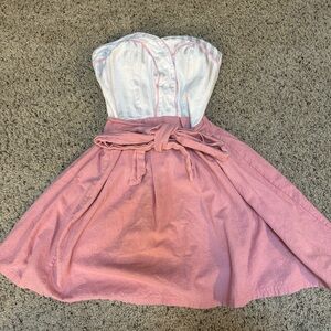 Bustier Strapless Feminine Pink + White Fit & Flare Dress